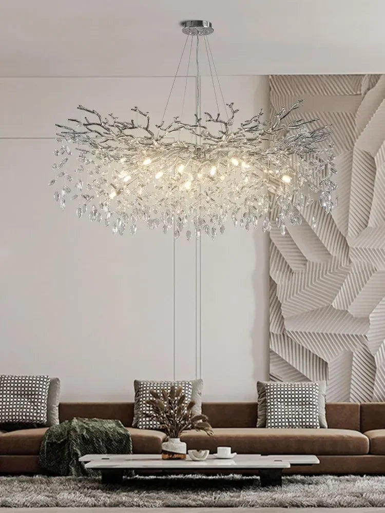 Modern Chrome Crystal Ceiling Chandelier Round Branch Crystal Chandeliers For Dining Living Room Bedroom Kitchen Fixture