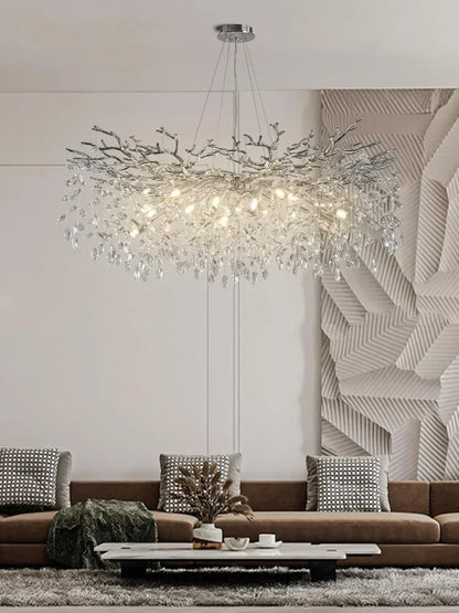 Modern Chrome Crystal Ceiling Chandelier Round Branch Crystal Chandeliers For Dining Living Room Bedroom Kitchen Fixture