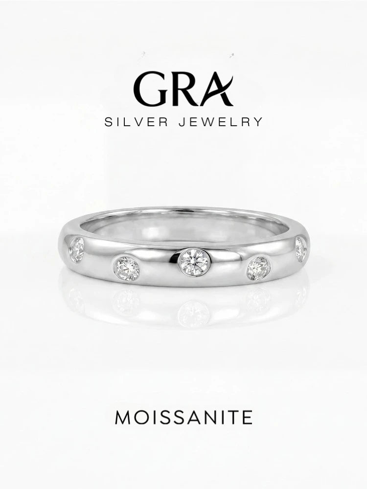 GRA Real Round Moissanite Diamond with Certificate Rings for Women Daily Party Wear 925 Sterling Silver Fine Jewelry