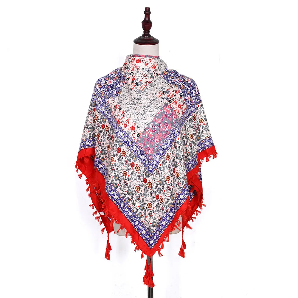 Scarf Winter Women Ladies Bohemian Print Shawl Russian Ethnic Wraps Tassel Scarves Bufanda Mujer Foulard Femme Square
