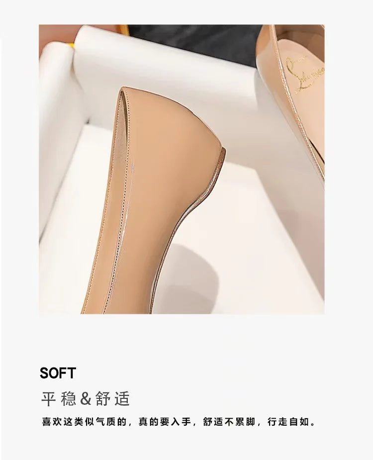 Ladies' inner height increase 3CM flat sole single shoe patent leather solid color versatile casual shallow mouth single shoe