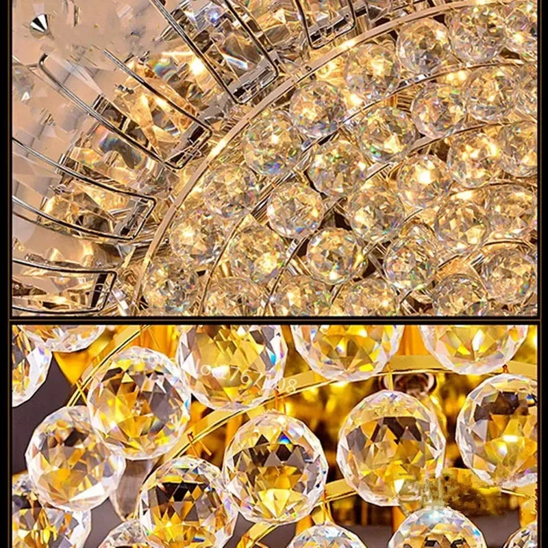 European Luxury Crystal Ceiling Round Chandelier Living Room Lights LED Lighting Bedroom Ceiling Lights