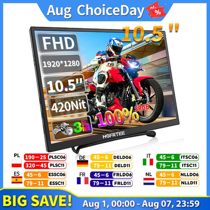 HGFRTEE 10.5 inch Portable Monitor 420Cd/m ² FHD 1280P 100% SRGB Laptop Second Screen For Mac Xbox PS4/5 Switch
