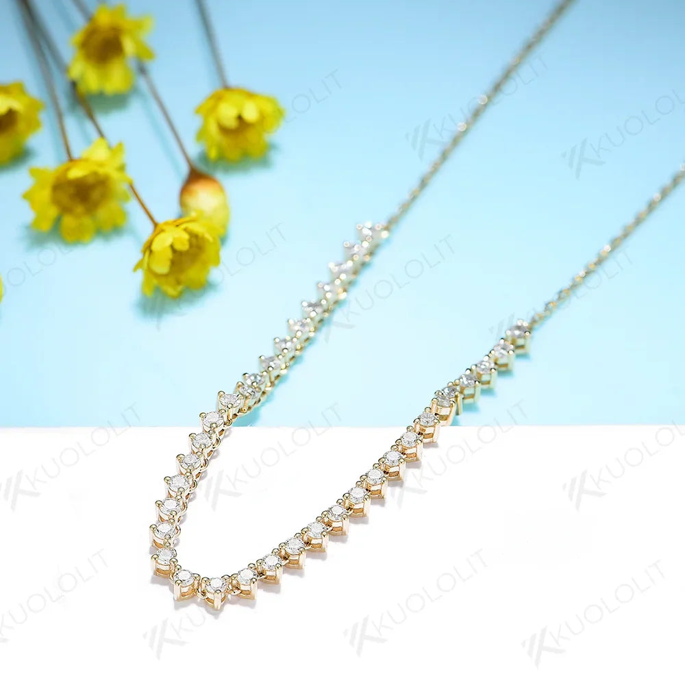 Kuololit 0.9CTW Moissanite DVS1 Necklaces for Women Men Solid 585 14K 10K 925 Sliver Yellow Gold Round for Anniversary Christmas