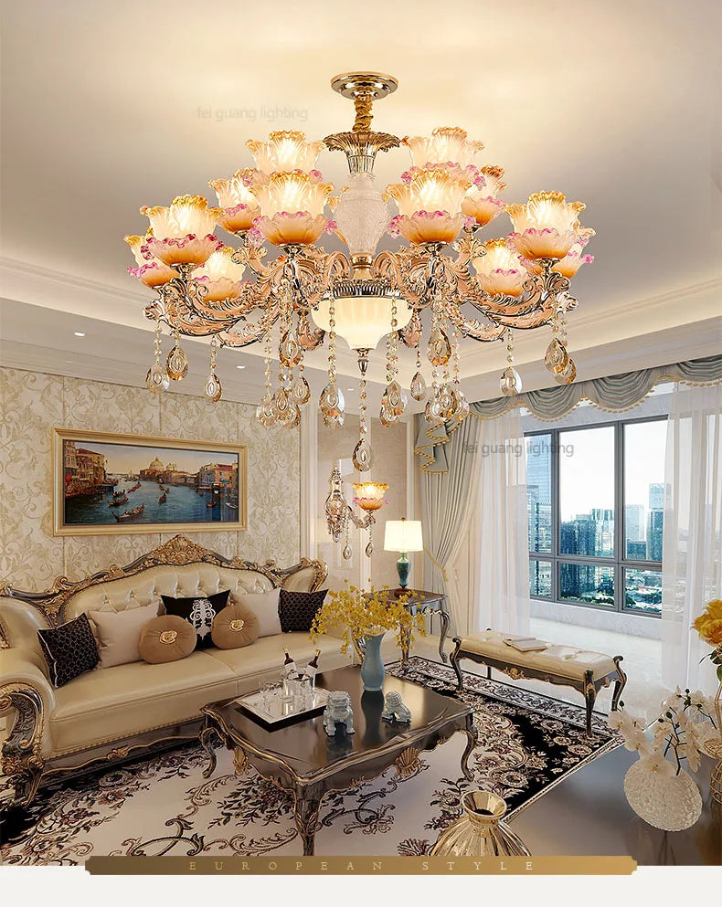 New Bedroom Chandelier  European Luxurious Atmospheric Lighting Fixture Home Living Room Dining Room Light Luxury Crystal Lamps