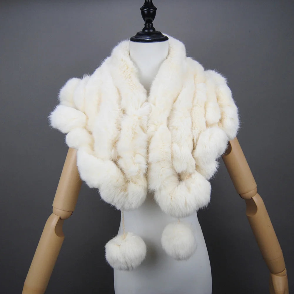 Women Fashion Outdoor Knit 100% Real Rabbit Fur Scarves New Lady Winter Real Rabbit Fur Scarf Natural Warm Soft Rabbit Fur Shawl