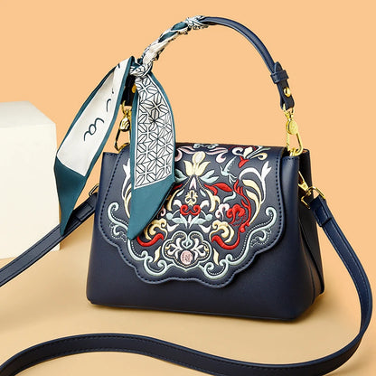 Fashion Embroidery Shoulder Bag Women Designer High Quality Leather Handbag Purse Ladies Small Crossbody Messenger Bag Female