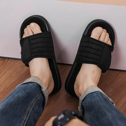 Fashion Men's Slippers Suede Cloth Non-Slip Casual Sandals Platform Soft Home Shoes Indoor Slides Outdoor Beach Shoes Flip-flop