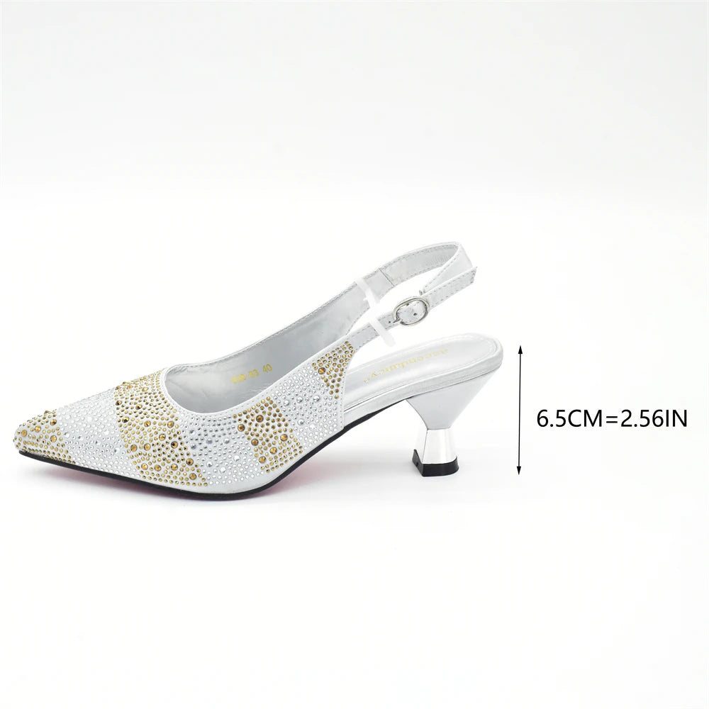 New Fashion Women Nigerian Italian Shoes and Bags Set Decorated with Rhinestone Elegant Woman Heeled Shoes Wedding Leather Shoe