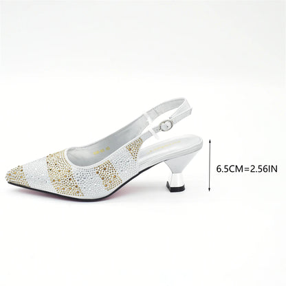 New Fashion Women Nigerian Italian Shoes and Bags Set Decorated with Rhinestone Elegant Woman Heeled Shoes Wedding Leather Shoe