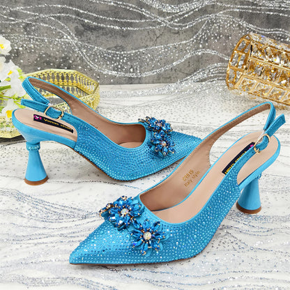 Venus Chan Olive-Green Pointed-Toe Women's High Heels Shoes and Bags for Party Rhinestone Evening Elegant Luxury Handbag