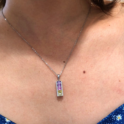 CEICI 3x4mm Lab Grown Sapphire Necklace for Women Wedding Colorful Gems 925 Sterling Silver Plated 18K Pendant Fine Jewelry