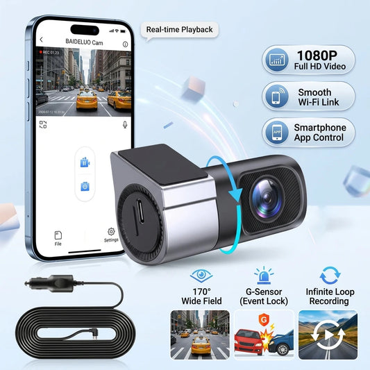 1080P Mini Hidden Car Dashcam, Night Vision Dashboard Camera with 32GB Memory Card Included, 24H Parking Surveillance, Loop Recording, G-Sensor Gravity Detection, Mobile App Control, Vehicle Safety Accessory
