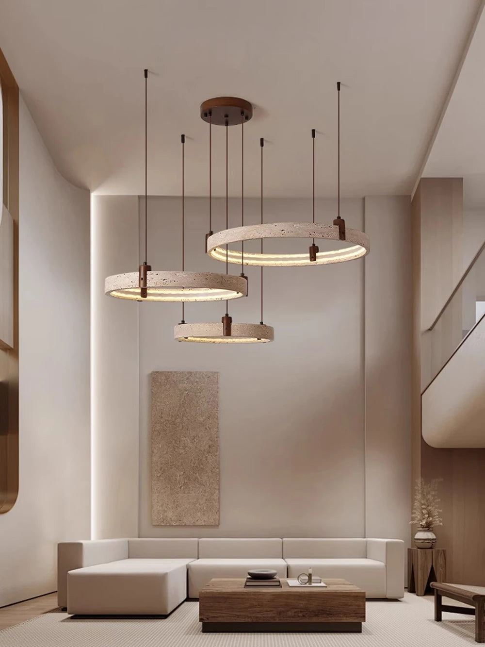 Artistic High-End Natural White Stone Dimming Function Wood Decoration Dining Room Living Room Exhibition Hall LED Modern