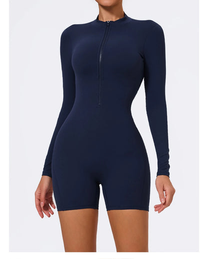 Summer V Back Scrunch One-Piece Suit Push Up Sports Jumpsuit Woman Fitness Zipper Overalls Workout Rompers Women Gym Bodysuits