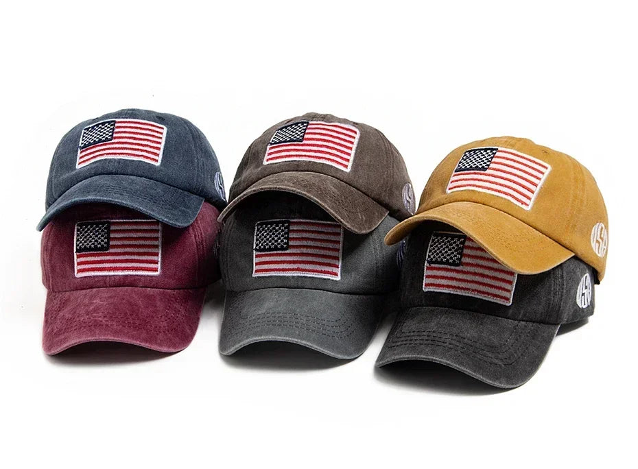 USA Flag Men's Baseball Cap Retro Embroidery Washed Cotton Dad Hats Fashion Women Hip Hop Caps Summer Outdoor Sun Visor Hat