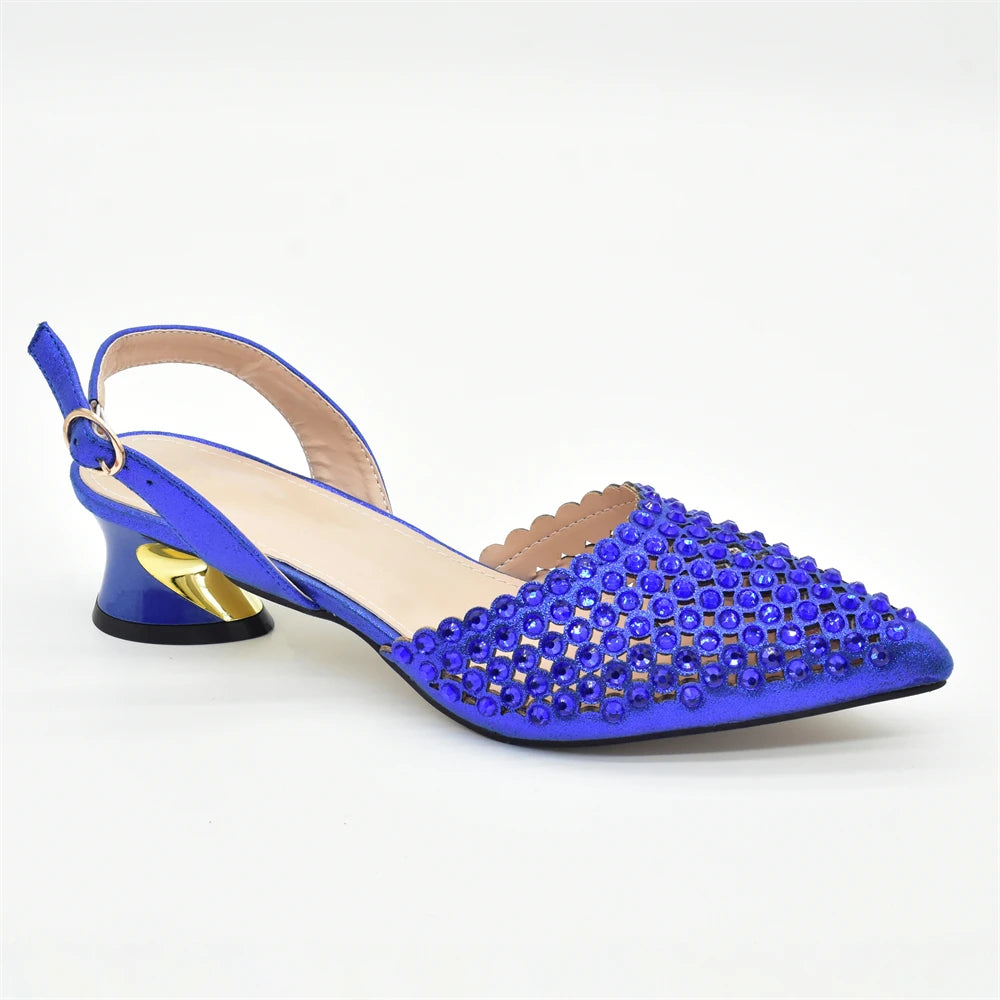 Fashion Royal Blue Shoe and Bag Set Decorated with Rhinestone Nigeria Italian Shoes and Matching Bags Elegant Heeled Women Pumps