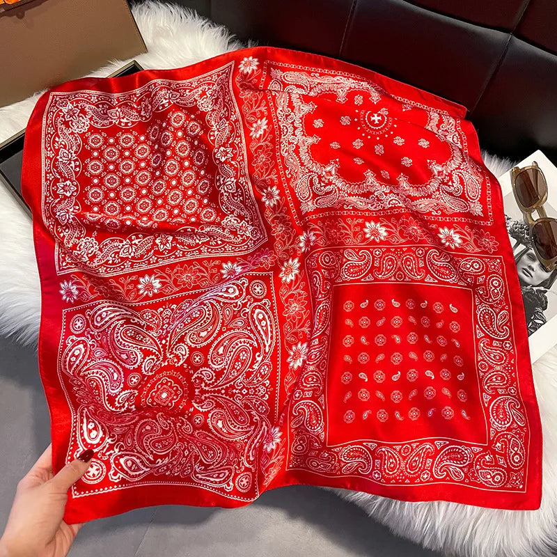 2025 Korean Satin Silk Scarf 70cm Square Women Fashion Shawl Wrap Neckerchief New Elegant