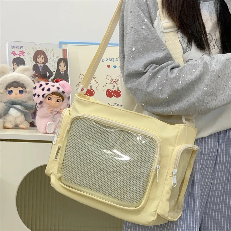 Trendy Transparent Crossbody Bag for Girls Large Capacity Shoulder Bags Fashionable School Style Texture and Versatile Ita Bag
