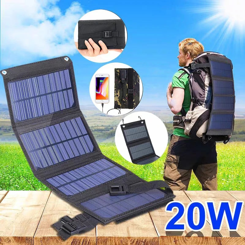 Foldable Solar Panel 20W 50W 60W Portable Solar Panels Charger USB 5V DC Full Time Power Solar Panel Mobile Power Supply