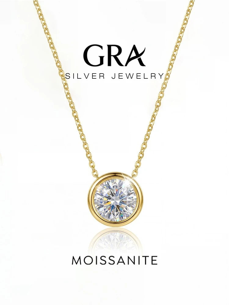 GRA 1CT Moissanite Necklace for Woman 925 Sterling Sliver Round Diamond Pendant Engagement Wedding Party Fine Jewely New