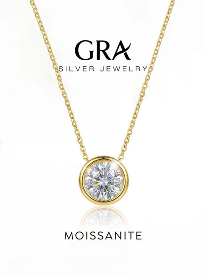 GRA 1CT Moissanite Necklace for Woman 925 Sterling Sliver Round Diamond Pendant Engagement Wedding Party Fine Jewely New