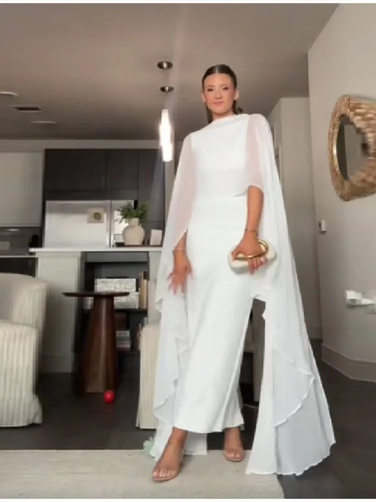 Elegant Shawl Women's Maxi Dress O-neck Sleeveless White Slim Vestido 2026 NEW Summer Classic Evening Party Prom Lady Long Skirt