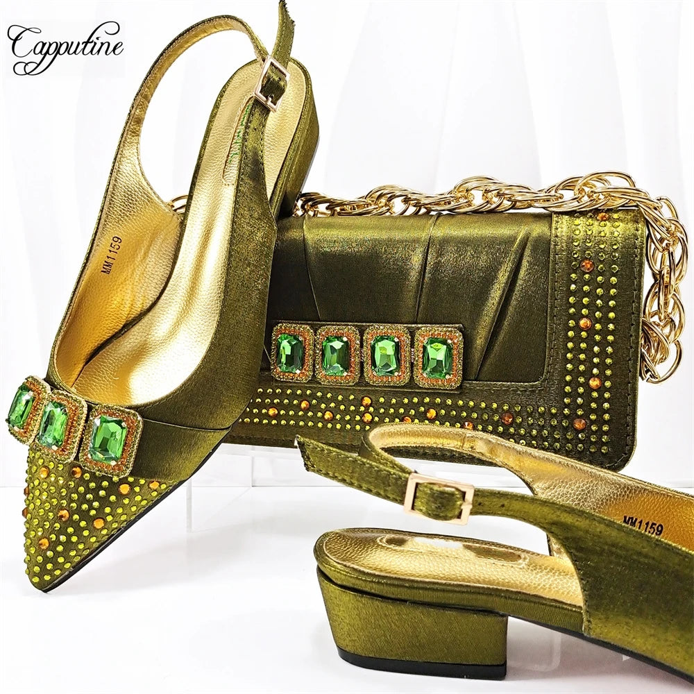 Peach Women Shoes And Bag Set Luxury African Ladies Sandals Match With Handbag Clutch Medium Heels Pumps Sandales Femmes MM1159