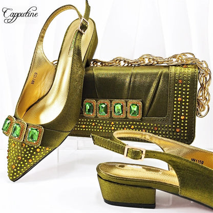 Peach Women Shoes And Bag Set Luxury African Ladies Sandals Match With Handbag Clutch Medium Heels Pumps Sandales Femmes MM1159