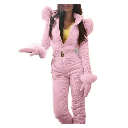 Winter Snowboard Jumpsuit Winter Outdoor Women's Hooded Jumpsuit Windproof Waterproof Ski Suit for Snowboarding Hiking Women Ski