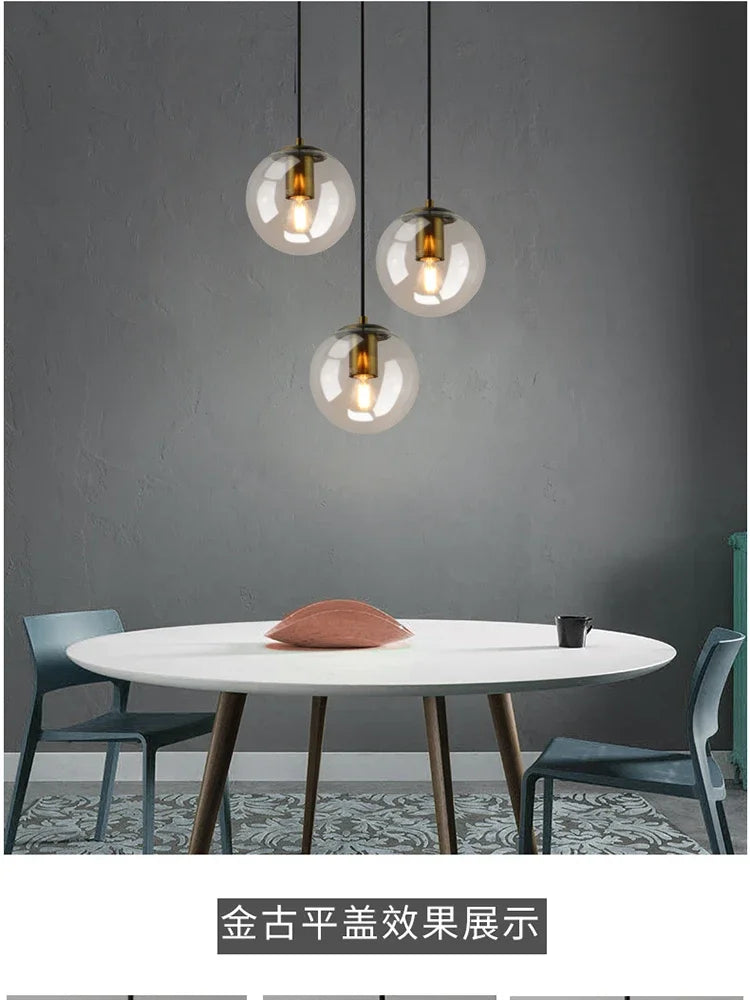 Modern Simple Glass Chandelier Bar Counter Restaurant Gold Hanging Lights Silver Metal Amber Ashtray Ball Glass Suspension Lamp
