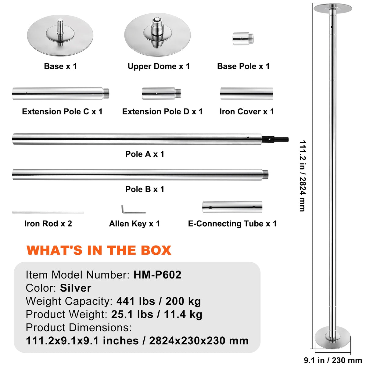 SucceBuy Professional Dancing Pole Spinning Static Dancing Pole Kit Portable Removable Pole 45mm Heavy-Duty Stainless Steel Pole
