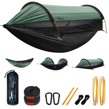 Outdoor Camping Hammock with Sunshade and Mosquito Net Anti-Rollover Single Double Portable Hanging Bed with Bug Net