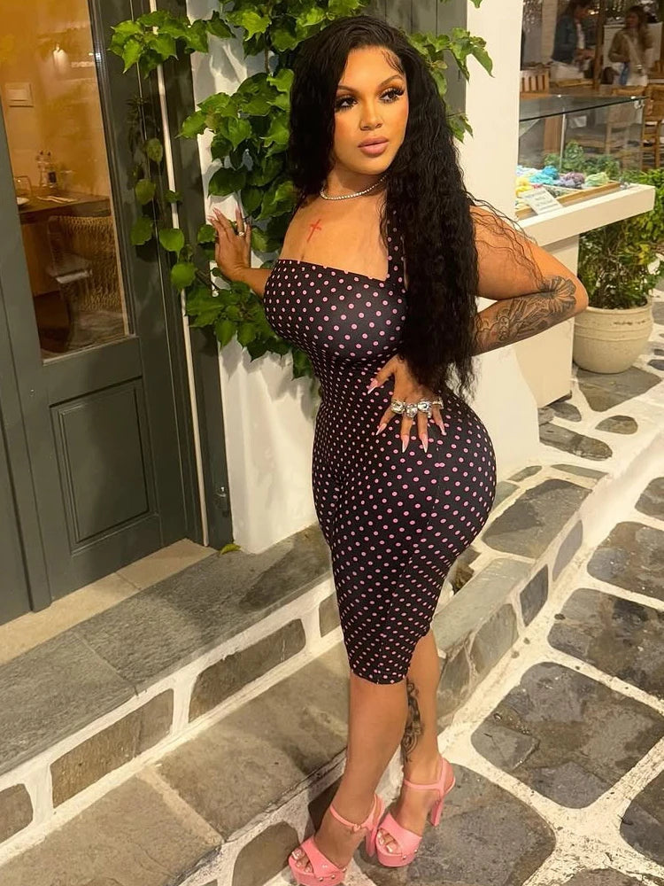 Kliou Sexy Off Shoulder Playsuits Woman Polka Dot Print Bandage Halter Backless Skinny Peach Hip Hot Girls Street Fashion Romper