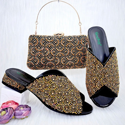 Doershow Italian Shoes And Bag Sets For Evening Party With Stones Italian Leather Handbags Match Bags!  SRT1-8