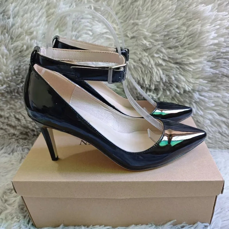 Women Sexy Pumps Stilettos 9cm Mid Pointed Toes High Heels Classic Spring Brand Design Office Black Red Dress Wedding Shoes