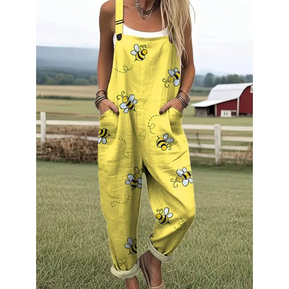 Relaxed Fit Women's Overalls with Cute Animals Patterns Fashion Jumpsuits Adjustable Design for Picnics and Country Outings