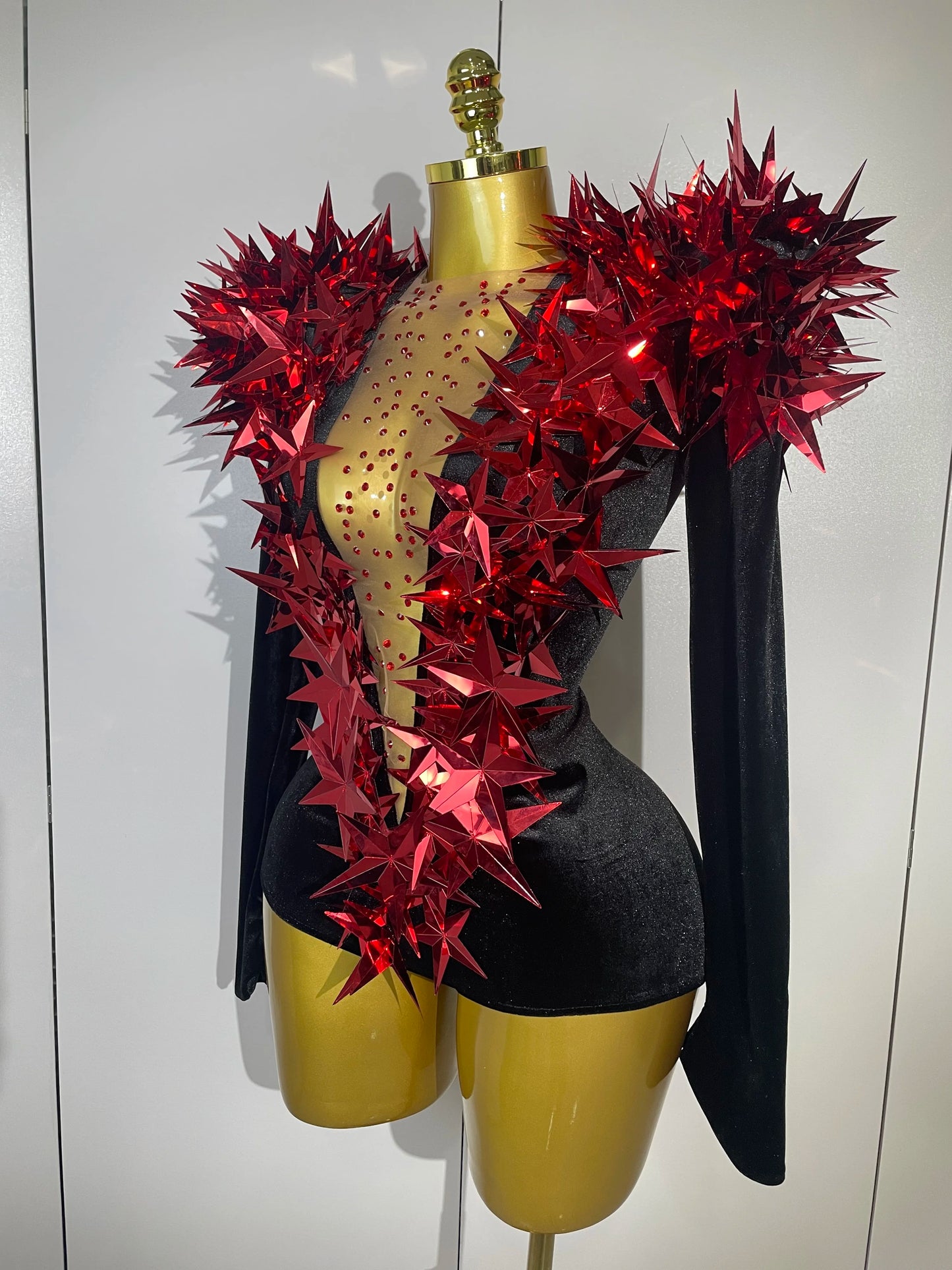 2025 New Shiny Black Rhinestone Velvet Long Sleeve Bodysuit Women Evening Party Club Gala Hosts NightClub Bar Stage Costumes