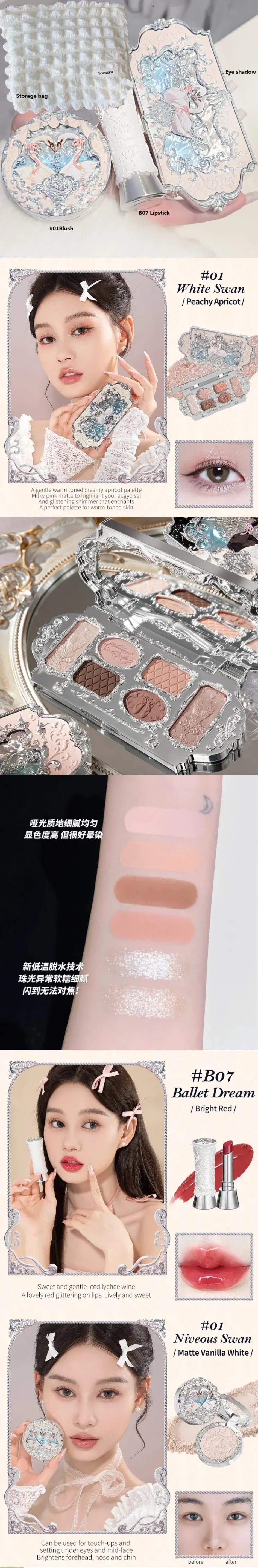 Flower Knows Makeup Set Box Full Swan Bear Garden Collection Embossed Blush Shine Lipstick Kit Foundation  All in Maquiagem Kit