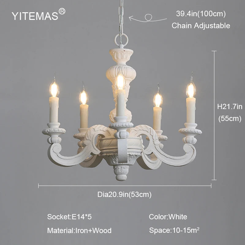 Antique White Wood Chandeliers Mid Century Chandelier Vintage French Hanging Chandeliers Classic 5/6/8 Lights Dining Living Room