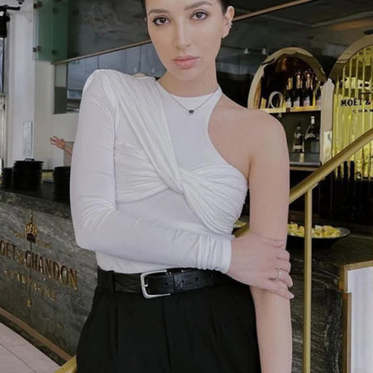 2025 Slim Club Party Bodysuits High Waist Irregular Bodysuit Sexy Backless Twist Streetwear One Shoulder Long Sleeve Tops 19493