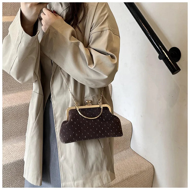 Luxury Design Women's Evening Clutch Purse Dinner Party Ladies Small Clip Shoulder Bag Handbags Retro Female Chain Crossbody Bag