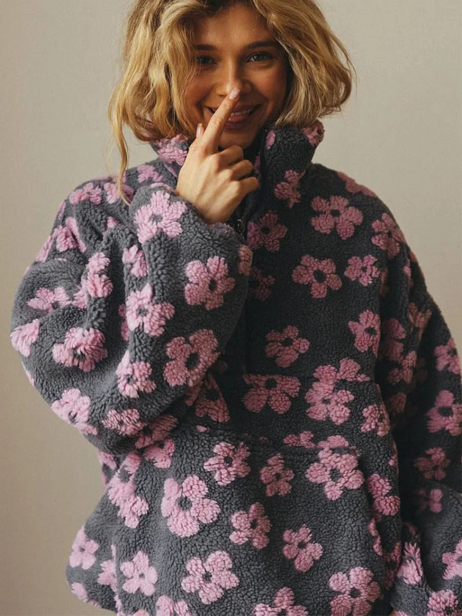 Shake Grain Velvet Flower Hoodie 2025 Autumn And Winter New Fashion Hoodie, Warm Furry Hoodie, Woolen Sweater For Women