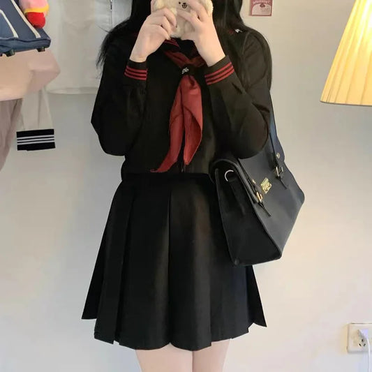 Japanese School Uniforms Basic Sailor Uniform Student Girls Costume Cute Women Sexy JK Suit Sailor Blouse Pleated Skirt Set