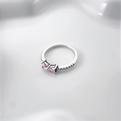 Silver Plated Pink Heart Bow Ring With CZ Accents Perfect Romantic Gift For Women Fashion Jewelry