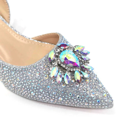 Purple 2024 Italian Design Girly Style Opend Toe Shoes And Bag Full Diamond Decoration with Appliques for Wedding Party