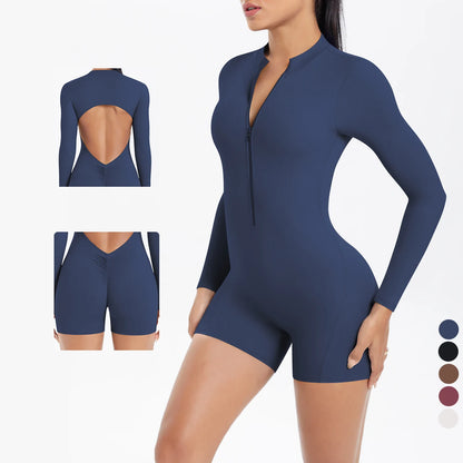 Women's Sports Shapewear Women Zipper Short Sleeve One Piece Gym Suit Breathable Quick Drying Sports Yoga Clothing Bodysuit