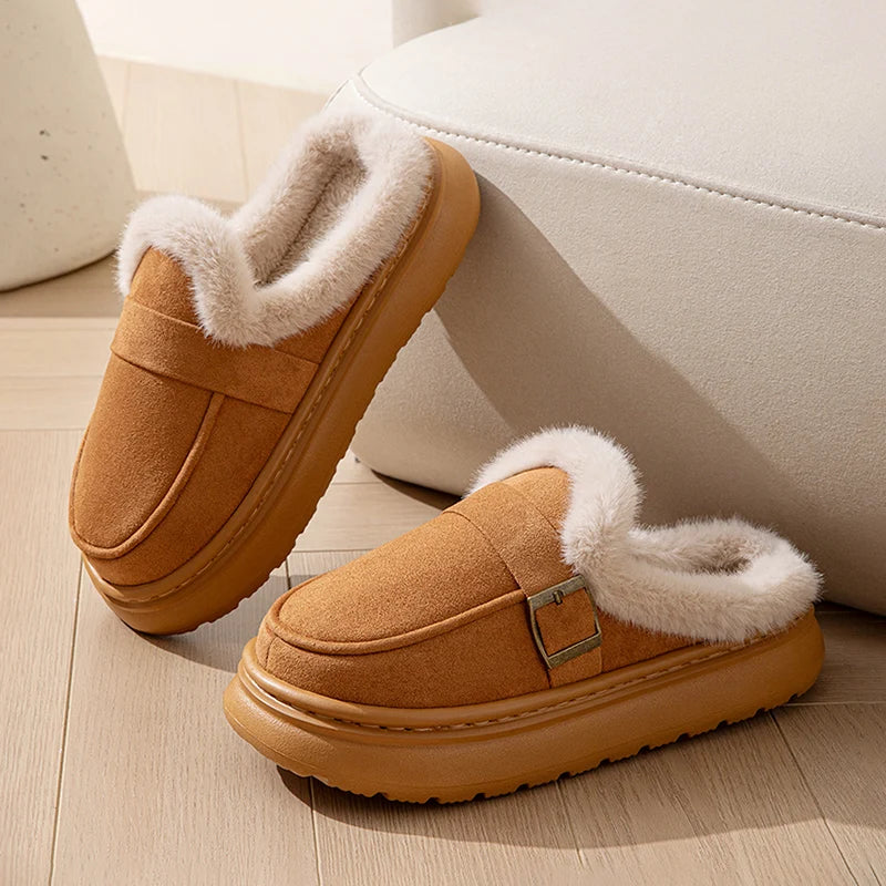 Casual Women's Home Slippers Winter Plush Luxury Designer Woman Shoes Indoor Fluffy Platform Fuzzy Fur Slides Elegant Flats Warm