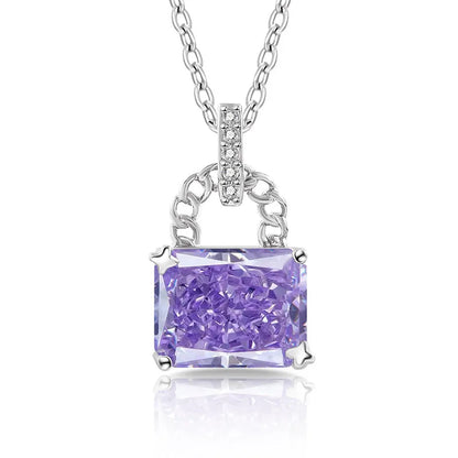 925 Sterling Silver Elegant Fashion High Carbon Diamond Ice Flower Cut Small Lock Pendant Necklace Daily Versatile