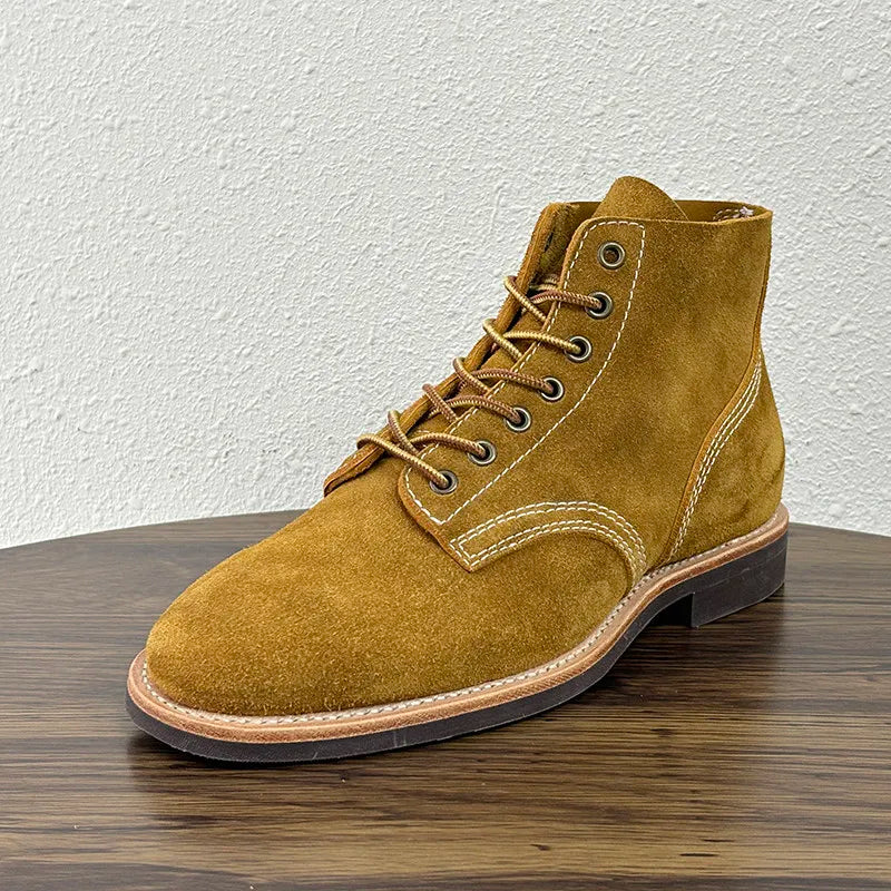 Customized 30 Days Men Work Cow Suede Leather Comfortable Round Toe Lace Up Ankle Boots Low Cut Classic Motorcycle Desert Boots